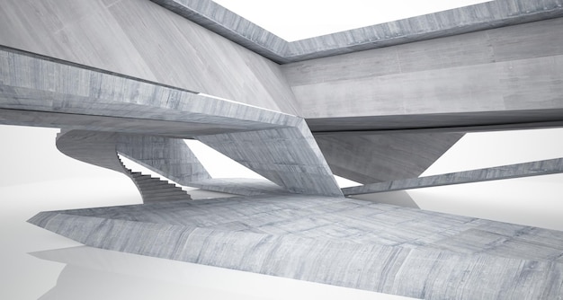 Abstrakter architektonischer Betoninnenraum eines minimalistischen Hauses 3D-Illustration und Rendering