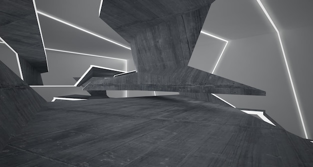 Abstrakter architektonischer Betoninnenraum eines minimalistischen Hauses 3D-Illustration und Rendering