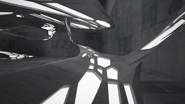 Foto abstrakter architektonischer betoninnenraum eines minimalistischen hauses mit neonbeleuchtung 3d-darstellung