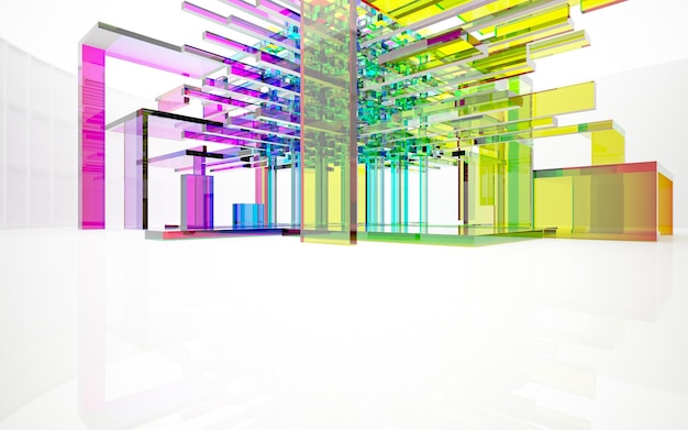 Abstrakter architektonischer Farbverlauf aus Glas eines minimalistischen Hauses mit großen Fenstern 3D