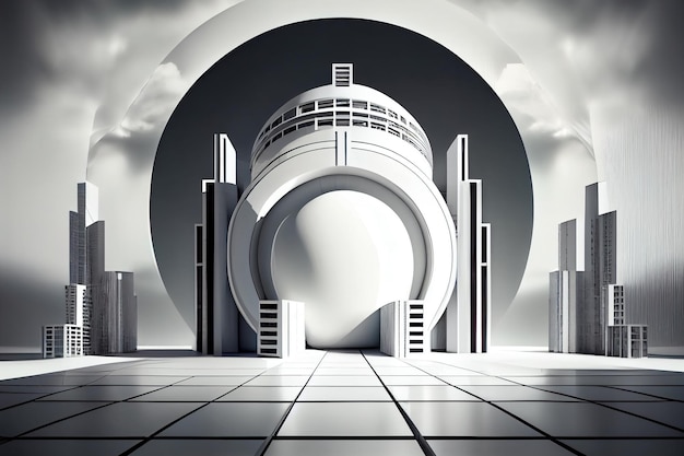 Abstrakter architektonischer Hintergrund futuristisches Gebäude der Zukunft 3D-Darstellung Generative KI