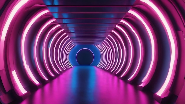 Foto abstrakter architektur-tunnel mit neonlicht 3d-illustration