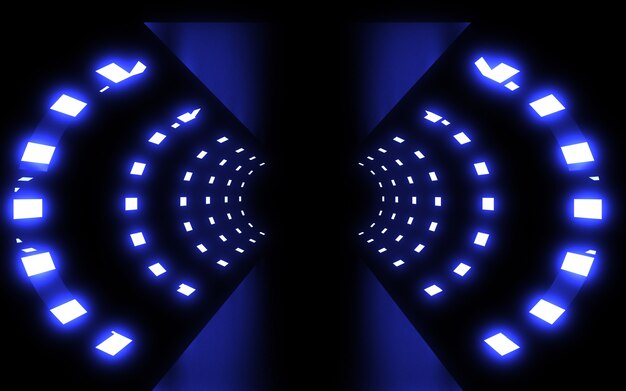 Abstrakter Architekturtunnel mit Neonlicht. 3D-Illustration