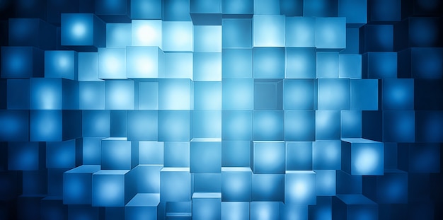 Abstrakter betriebswirtschaftlicher Hintergrund mit blau leuchtenden Quadraten im Vollbildmodus