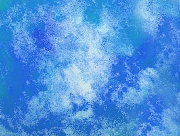 Abstrakter blauer Aquarellhintergrund. Die Farbe spritzt auf das Papier. Handgezeichnet