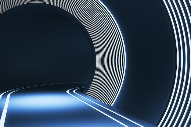 Abstrakter blauer futuristischer Tunnel mit Linientapete Website-Landingpage-Konzept 3D-Rendering