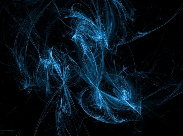 abstrakter blauer Hintergrund auf schwarzem Hintergrund mit fraktalen Formen unterschiedlicher Designs