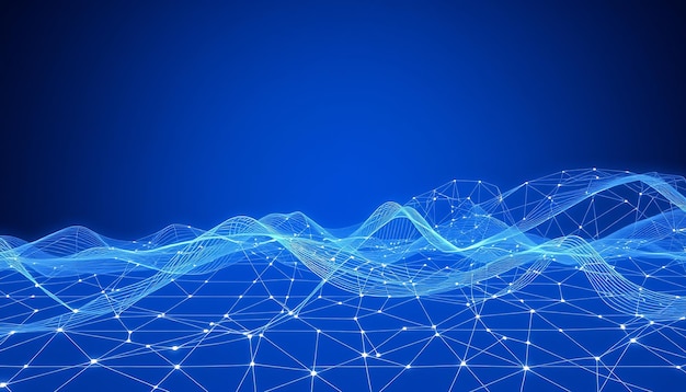 Abstrakter blauer Hintergrund mit leuchtenden Linien und Punkten, die ein Netz bilden