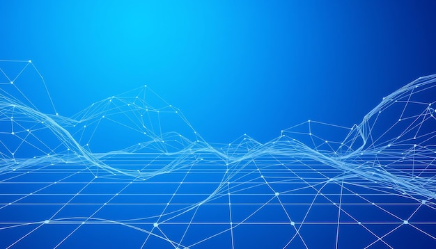 Abstrakter blauer Hintergrund mit weißen Linien und Punkten, die ein Gitter bilden