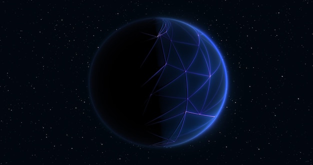 Abstrakter blauer Raum futuristischer Planet runde Kugel vor dem Hintergrund von Sternen