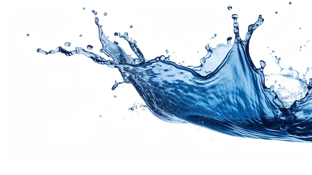 Abstrakter blauer Wasserspritzer mit Tropfen und Reflexion auf weißem Hintergrunddesign generative KI