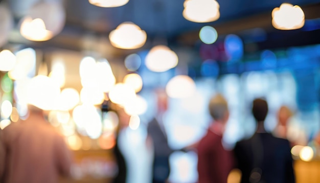 Abstrakter Bokeh-Hintergrund von Geschäftsleuten, die sich zur Happy Hour in einer Bar treffen