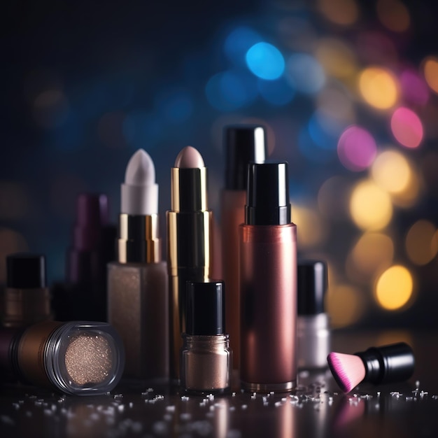 Abstrakter bunter glitzernder Hintergrund mit professionellen Make-up-Produkten Generation ai