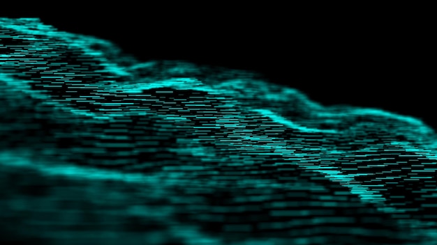 Abstrakter Cyber-Technologie-Hintergrund Futuristische, moderne, dynamische Welle Wissenschaftlicher Hintergrund mit Punkte-Array Big Data Stream 3D-Rendering