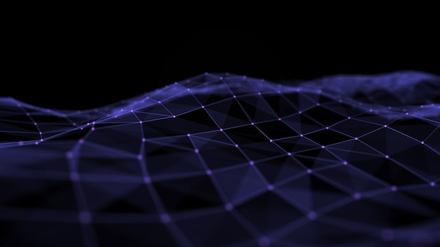 Abstrakter digitaler Hintergrund Raum gefüllt mit Polygonen und Punkten 3D-Welle