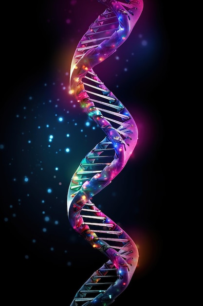 Abstrakter DNA-Kunst-Digitalhintergrund DNA-Molekül Computerillustration eines doppelten Doppelstrangs, der zu einer Doppelhelix verdreht ist, generiert mit KI