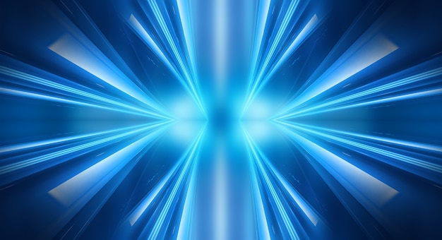 Abstrakter dunkler futuristischer hintergrund blaue neonlichtstrahlen reflektieren