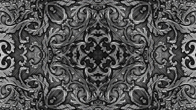 Abstrakter dunkler Retro- verzierter Ornamenthintergrund, gebogene geometrische symmetrische Musterelemente, Kaleidoskopeffekt