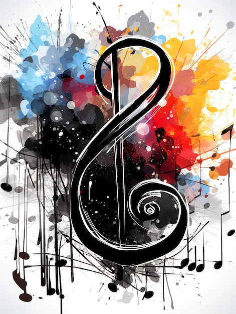 Abstrakter farbenfroher Hintergrund mit musikalischem Schlüssel und Farbstrichchen