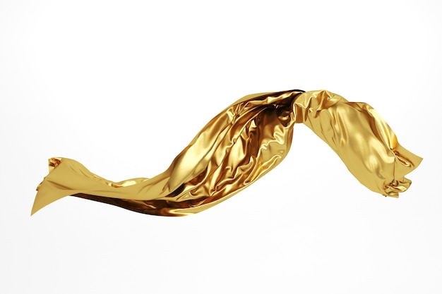 Abstrakter fliegender goldener Stoff. Gewelltes Goldtuch. 3D-Rendering.