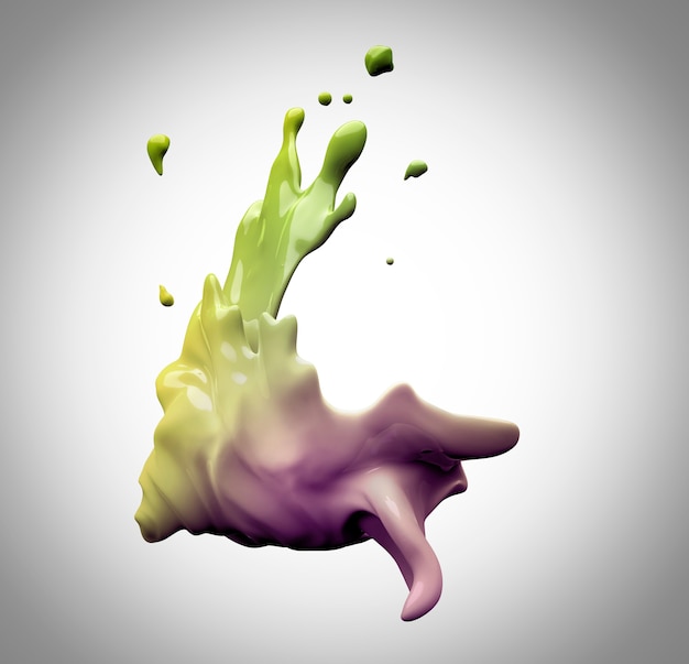 abstrakter fließender Wirbel und Spritzer Flüssigkeit auf Hintergrund mit Farbverlauf 3D-Darstellung des Spritzens