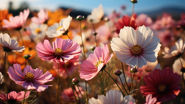 Abstrakter floraler Hintergrund aus rosa Blumen über Pastellfarben mit sanftem Stil für Frühlings- oder Sommerzeit