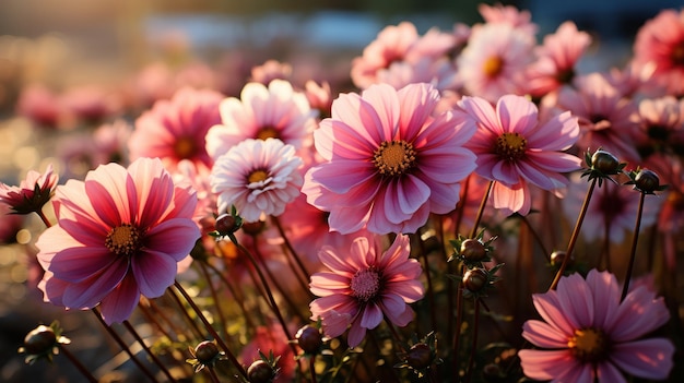 Abstrakter floraler Hintergrund aus rosa Blumen über Pastellfarben mit sanftem Stil für Frühlings- oder Sommerzeit