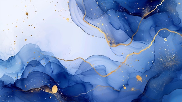 Abstrakter flüssiger Aquarell-Hintergrund mit goldenen Linien