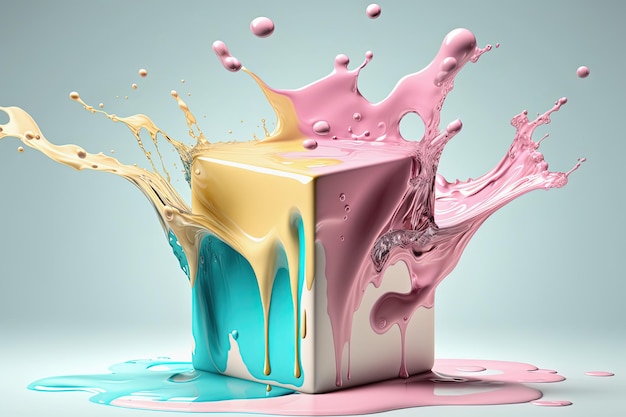 Abstrakter flüssiger Hintergrund des bunten Pastellfarbenspritzens mit Würfel AI