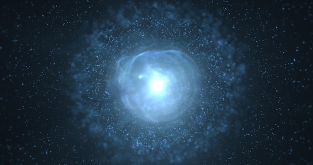 Abstrakter futuristisch leuchtender blauer runder kosmischer Stern aus magischer High-Tech-Energie