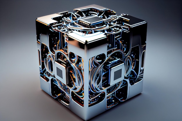 Abstrakter futuristischer 3D-Metallwürfel Generative KI Generative KI