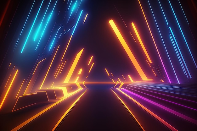 Abstrakter futuristischer farbenfroher Hintergrund mit Lichtern Generative AI Abstrakter futuristischer Neonhintergrund mit leuchtenden aufsteigenden Linien Fantastischer Hintergrund für Gamer oder Diashow