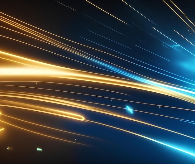 Abstrakter futuristischer Hintergrund mit goldblau leuchtenden neonbewegten Hochgeschwindigkeitswellenlinien