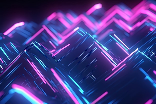 Abstrakter futuristischer Hintergrund mit rosa-blau leuchtenden neonbewegten Hochgeschwindigkeitswellen-Zickzacklinien und b
