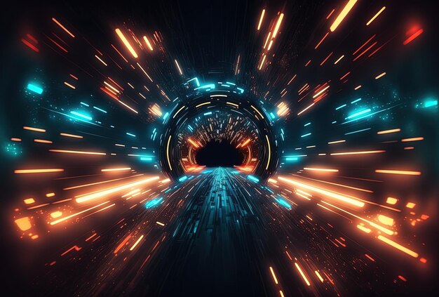 Abstrakter futuristischer Tunnel-Tech-Hintergrund mit Neonlicht