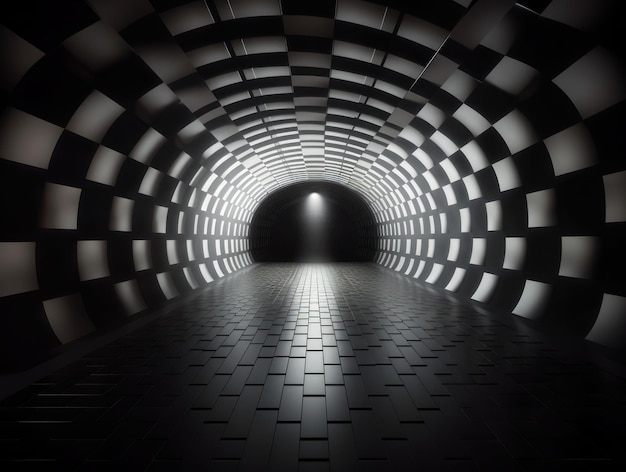 Foto abstrakter futuristischer tunnelkorridor mit leuchtenden lichtern und reflexionen im science-fiction-stil, erstellt mit generativer ki-technologie