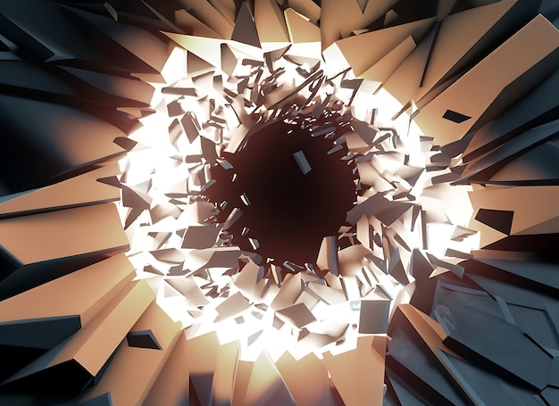 Abstrakter geometrischer Hintergrund Explosionsleistungskonstruktion mit 3D-Illustration der Zerkleinerungsoberfläche