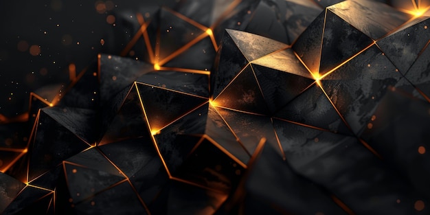 Abstrakter geometrischer Hintergrund mit Dreiecken in schwarzen und goldenen Farben mit roher Steintextur