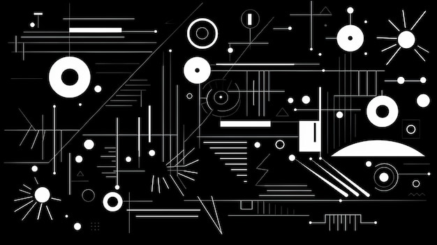 Abstrakter geometrischer Hintergrund mit Schrägzeichnungen, Linien, Kreisen, Punkten, Schweizer Ästhetik