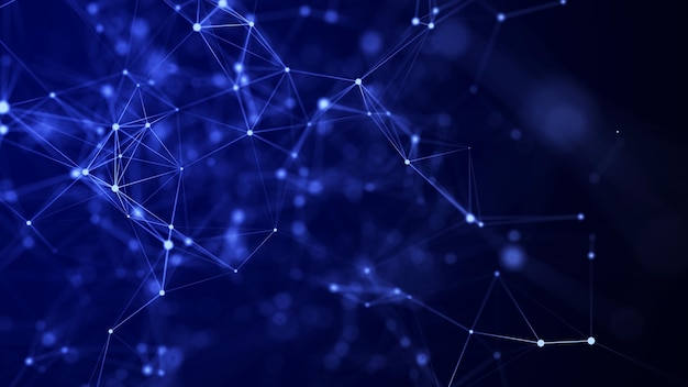 Abstrakter geometrischer Hintergrund mit verbindenden Punkten und Linien Abstrakter blauer digitaler Hintergrund Netzwerkkonzept Big Data-Komplex mit zusammengesetzten 3D-Rendering
