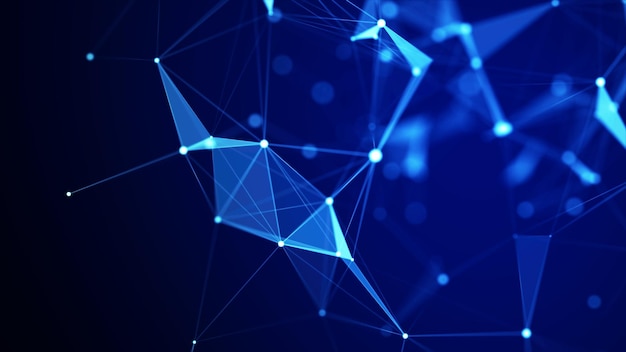 Abstrakter geometrischer Hintergrund mit Verbindungspunkten und Linien Abstrakter blauer digitaler Hintergrund Netzwerkkonzept Big-Data-Komplex mit Verbindungen 3D-Rendering