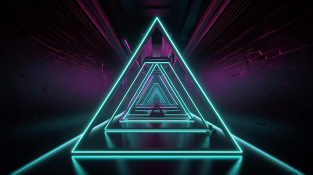 Abstrakter geometrischer Neonhintergrund mit leuchtendem dreieckigem Rahmen