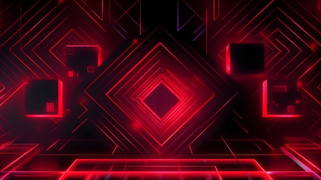 Abstrakter geometrischer neonroter Hintergrund, generative KI