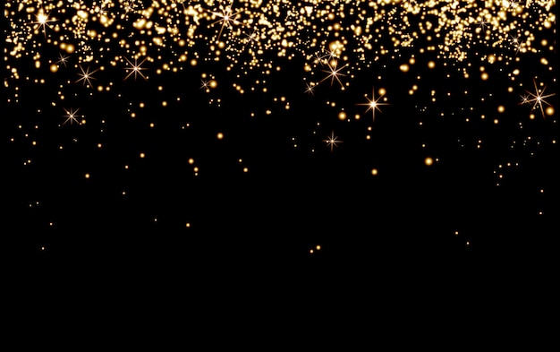 Foto abstrakter glitzer auf schwarzem hintergrund, feiertagsweihnachten, konfetti, champagnergold funkelt
