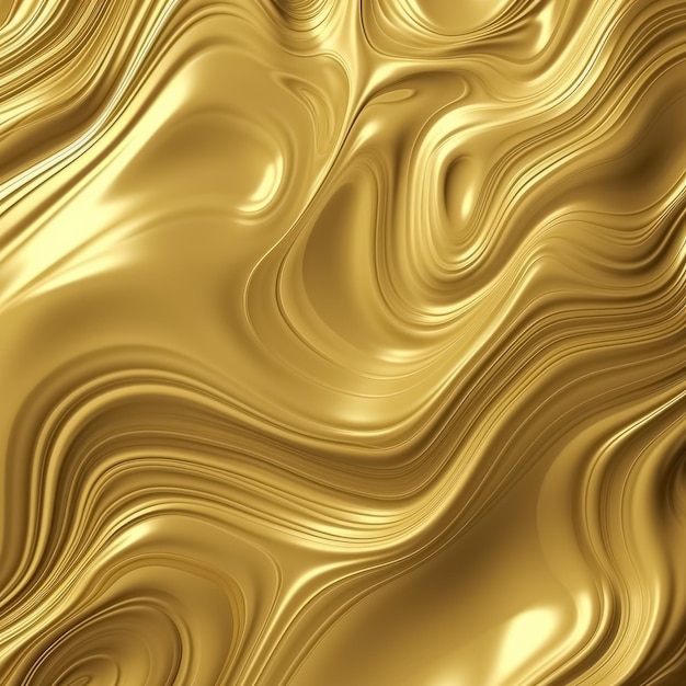 Abstrakter goldener, flüssiger, gewellter Hintergrund. Metallisches dynamisches Design. Generative KI