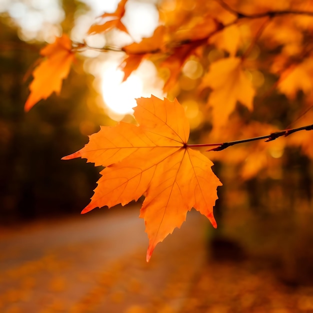 Abstrakter Herbst-Hintergrund mit orangefarbenen Blättern Kopierraum Bokeh