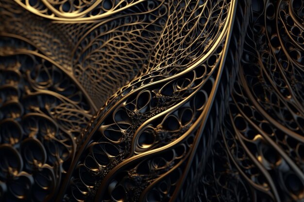 Abstrakter Hintergrund 3D-Illustration einer chaotischen geometrischen Komposition aus goldenem Drahtgeflecht