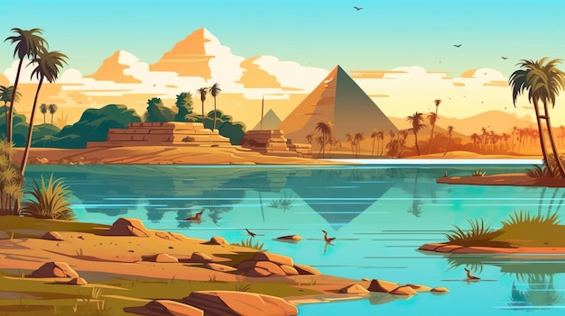 Foto abstrakter hintergrund ägypten die seiten der geschichte mit einem illustrierten hintergrund, der die ikonischen pyramiden des alten ägypten hervorhebt. generative ki