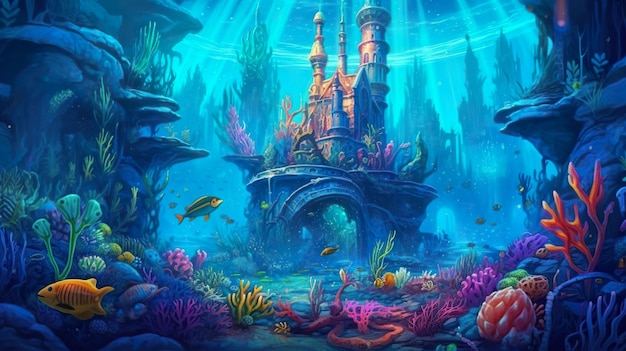 Abstrakter Hintergrund Atlantik- und Unterwasserwelt Ein auffälliges Bannerdesign mit einer Illustration, die die ätherische Schönheit und den Zauber einer magischen Unterwasserwelt zeigt. Generative KI