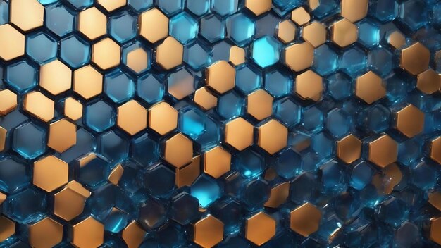 Foto abstrakter hintergrund aus futuristischem blauem sechseckglas mit blauem geometrischem muster und kristallen